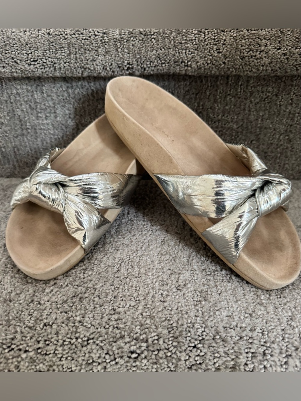 Loeffler Randall Metallic Silver Knot-Detail Slide Sandals for Women